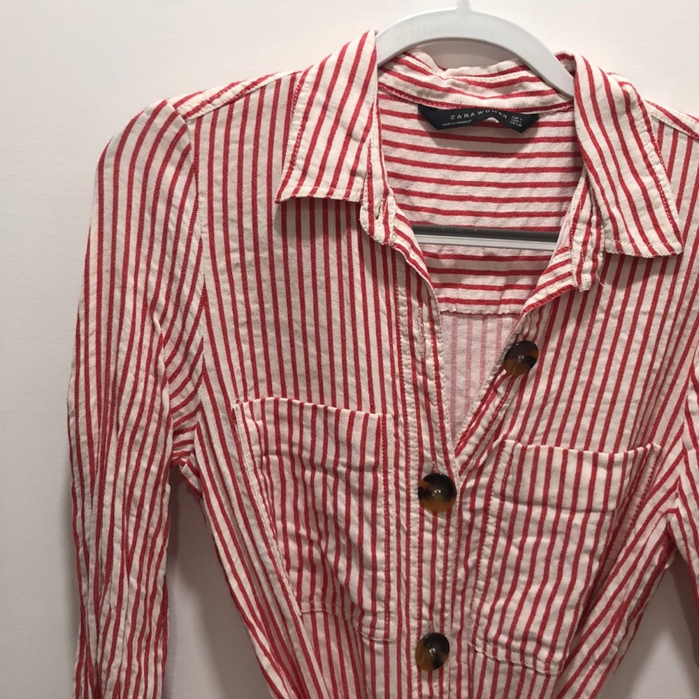 Red candy stripe dress from Zara